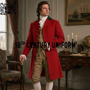 18th Century Red Wool Frock Coat, Georgian Gentleman Jacket, Colonial Uniform