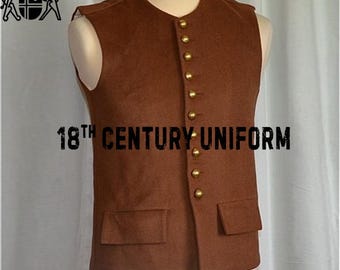 Men's Brown Wool Revolutionary War Vest: 18th Century Colonial Style