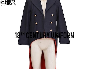 Navy Blue Wool Regency Tailcoat: Victorian Gentleman's Coat