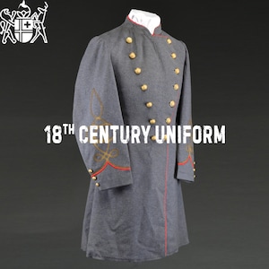 Grey Wool 18th Century Military Frock Coat - Double Breasted