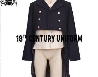 Men's Navy Wool Victorian Tailcoat, Regency Mr.Darcy Style