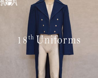Men's Navy Blue Wool Regency Tailcoat: Military Bridgerton Style