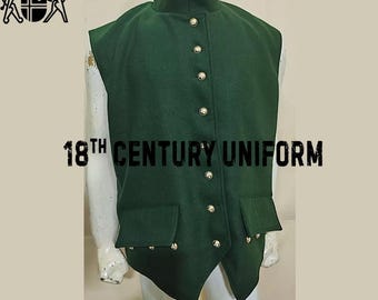 Men's Green Wool 18th Century Vest: Revolutionary War Style
