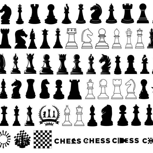 Figuras de ajedrez SVG, Ajedrez Svg, Paquete de piezas de ajedrez, Silueta de ajedrez, Imágenes prediseñadas de ajedrez, Cricut de ajedrez, Descarga instantánea SVG, Vector de ajedrez, PNG