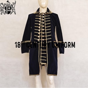 Navy Blue Wool Velvet Frock Coat: Steampunk Pirate Officer Style