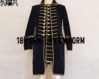 メンズネイビーブルーウールフロックコート：18世紀スチーム