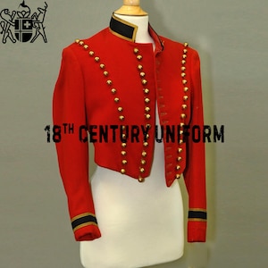 Red Wool British Military Jacket: 18th Century Cavalry Uniform