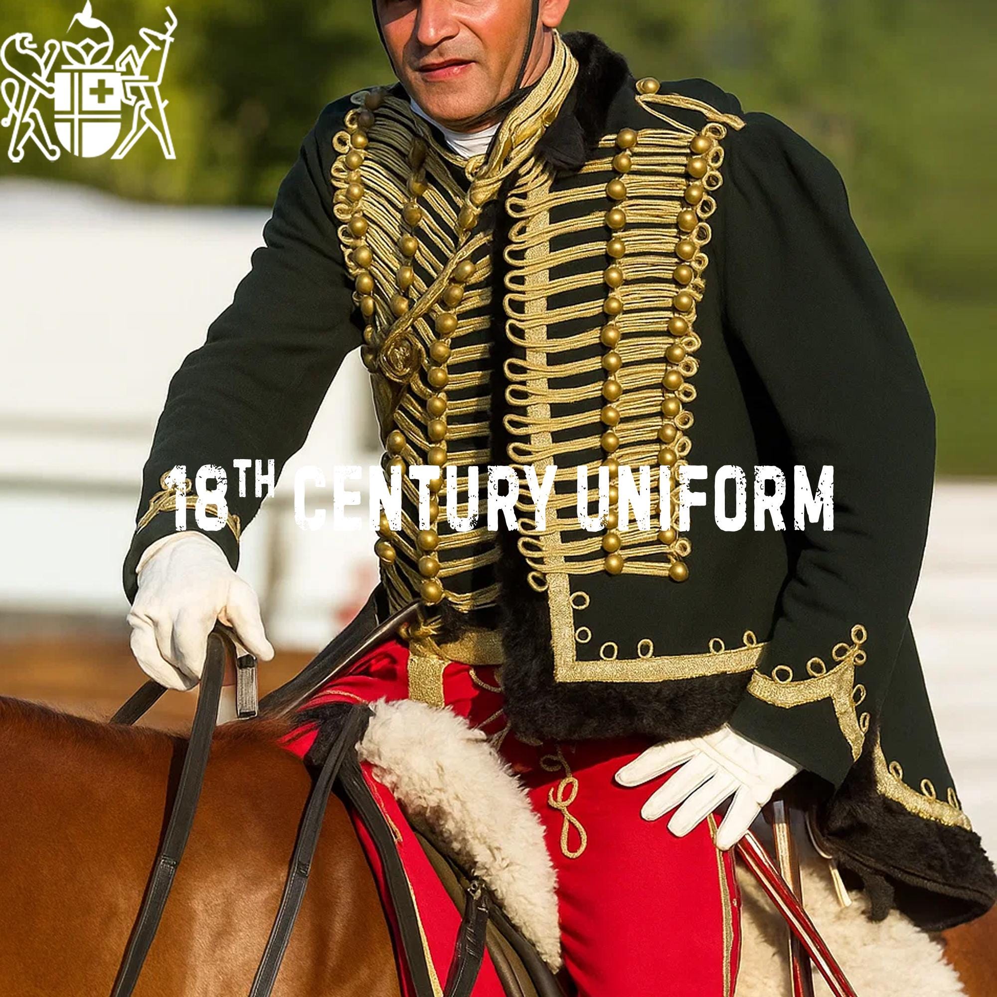 Black Wool Hussar Pelisse Jacket: 18th Century Horse Guard Uniform