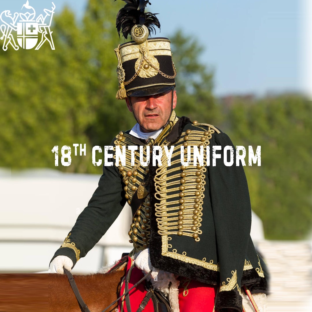 Black Wool Hussar Pelisse Jacket: 18th Century Horse Guard Uniform