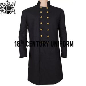 Redingote della guerra civile americana, redingote militare, cappotto doppiopetto, redingote da ufficiale britannico, cappotto del XVIII secolo, redingote da uomo in lana nera