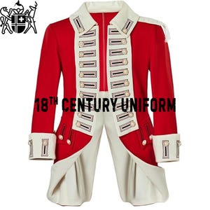 Red Wool Military Officer Jacket: 18th Century Colonial Uniform