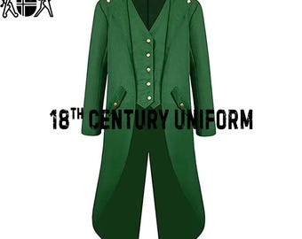 Green Steampunk Tailcoat, Gothic Frock Coat, Halloween Cosplay Costume, Historical Coat