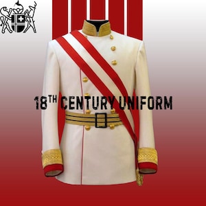 Handmade White Wool Military Tunic: 18th Century Emperor Uniform