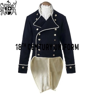 Navy Blue Wool Military Tailcoat: 18th Century Style Uniform