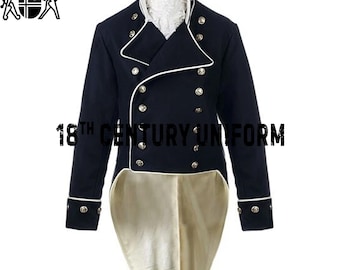 Fraque militar de lã azul marinho: uniforme estilo século XVIII