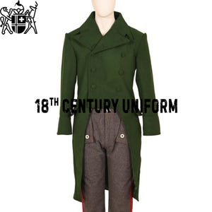 Green Wool Victorian Tailcoat: 19th Century Regency Uniform
