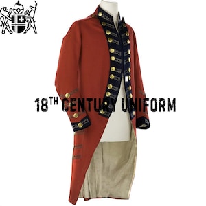 Red Wool Royal Marines Coat: 18th Century British Military Tailcoat