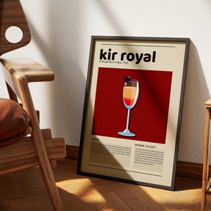 Kir Royal Poster, Cocktail Print, France Poster, Retro Poster, Housewarming Gift, Kitchen Decor, Mid Century Poster, Minimalist Print
