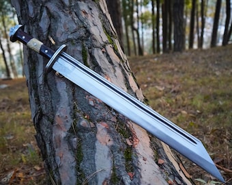 Hand-Forged Norse-Inspired Collectible Sword | 24 inch Tempered Steel | Ready To Use Blade | Historical Black Handle Sword | Wedding Gifts