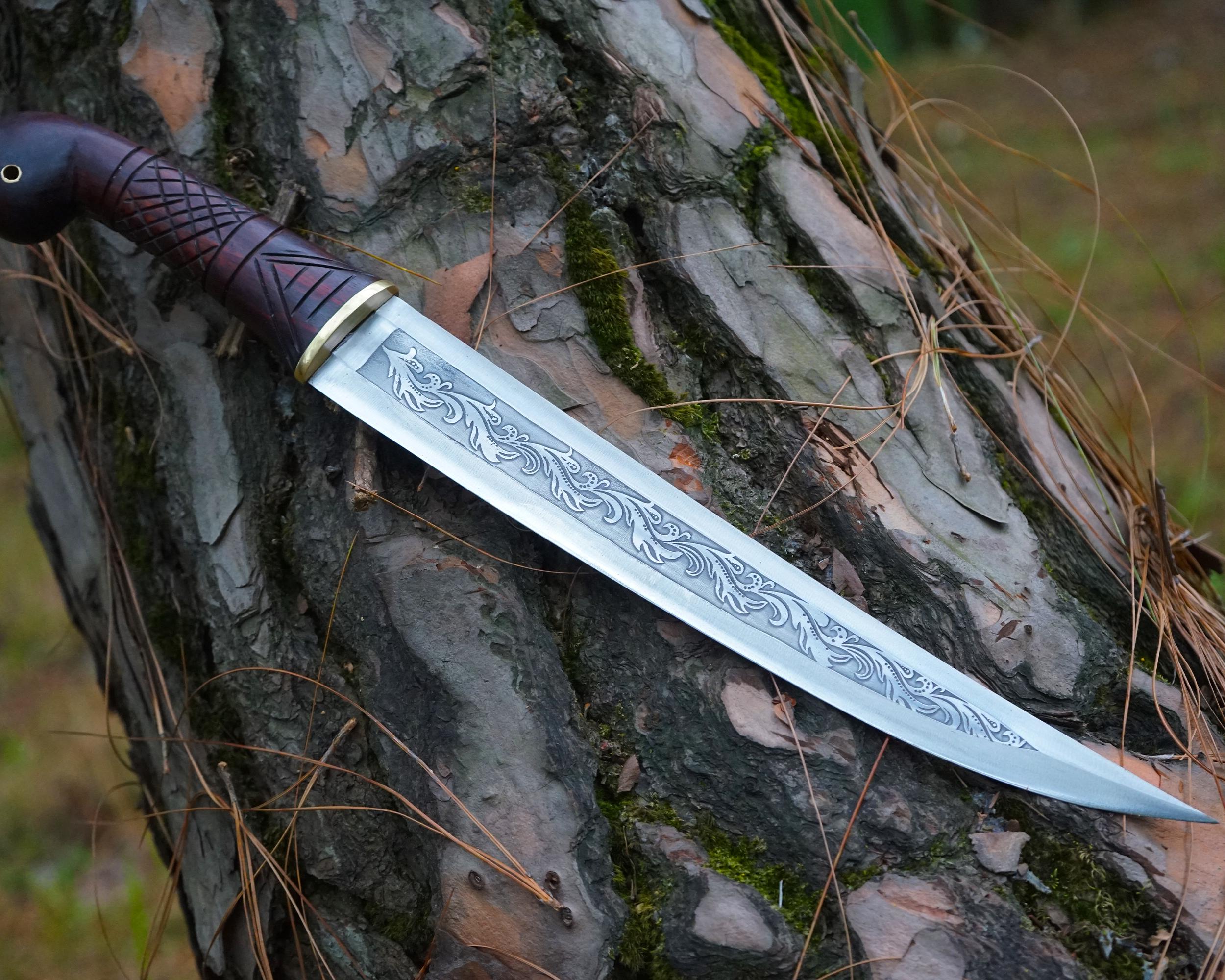Seax Knife | 13 inches Etching Blade | Hand Forged Small Knife | Water Tempered Sharpen Blade | Historical Knife | Real Working Knife