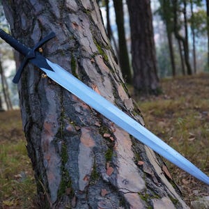 Handmade Viking Sword: Water Tempered Carbon Steel Blade, Black Wood Handle