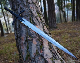 Handmade Viking Sword: Water Tempered Carbon Steel Blade, Black Wood Handle