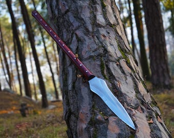 Hechtspeer aus 5160 Kohlenstoffstahl, handgeschmiedeter Schaft aus Eschenholz, Klinge aus Wikinger-Esche
