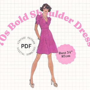 Patrón de costura vintage en PDF: Vestido de verano de los años 70 con mangas abullonadas, largo midi o maxi (busto 86 cm)