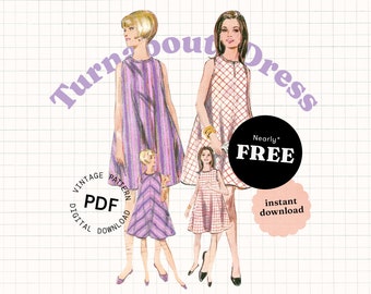 Nearly FREE Sewing Pattern, vintage pattern PDF, 60s swing dress, 70s dress pattern, easy sewing pattern, tent trapeze umbrella dress