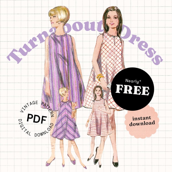 Nearly FREE Sewing Pattern, vintage pattern PDF, 60s swing dress, 70s dress pattern, easy sewing pattern, tent trapeze umbrella dress