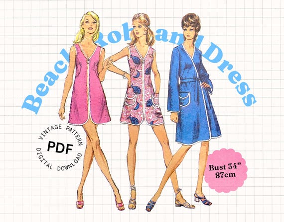 Sewing Pattern PDF Vintage 60s 70s Mini Dress Pattern, Beach Cover-up, Terry Towelling, Zip Front Summer Dress, Digital Pattern Easy - Etsy Finland Sewing Pattern PDF Vintage 60s 70s Mini Dress Pattern, Beach Cover-up, Terry Towelling, Zip Front Summer Dress, Digital Pattern Easy - Etsy Finland