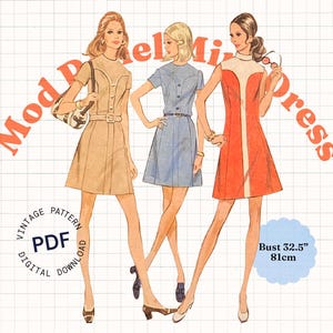 Sewing Pattern PDF Vintage – 60s Mini Dress Pattern, Womens Retro Dress, Vintage Dress Pattern, Colorblock, Womens Clothes Pattern