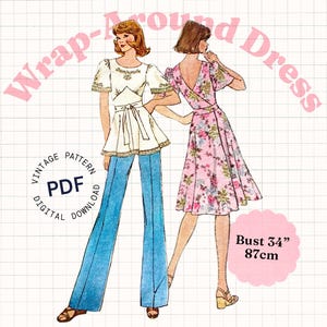 Schnittmuster PDF Vintage – 70er Jahre Wickelkleid Schnittmuster Damenkleid Schnittmuster Retro Schnittmuster Sommerkleid Retro Schnittmuster Retro