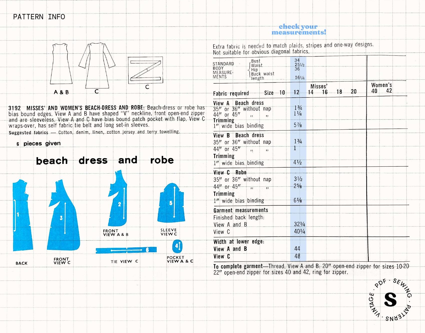 Sewing Pattern PDF Vintage – 60s 70s Mini Dress Pattern, Beach Cover-up ...