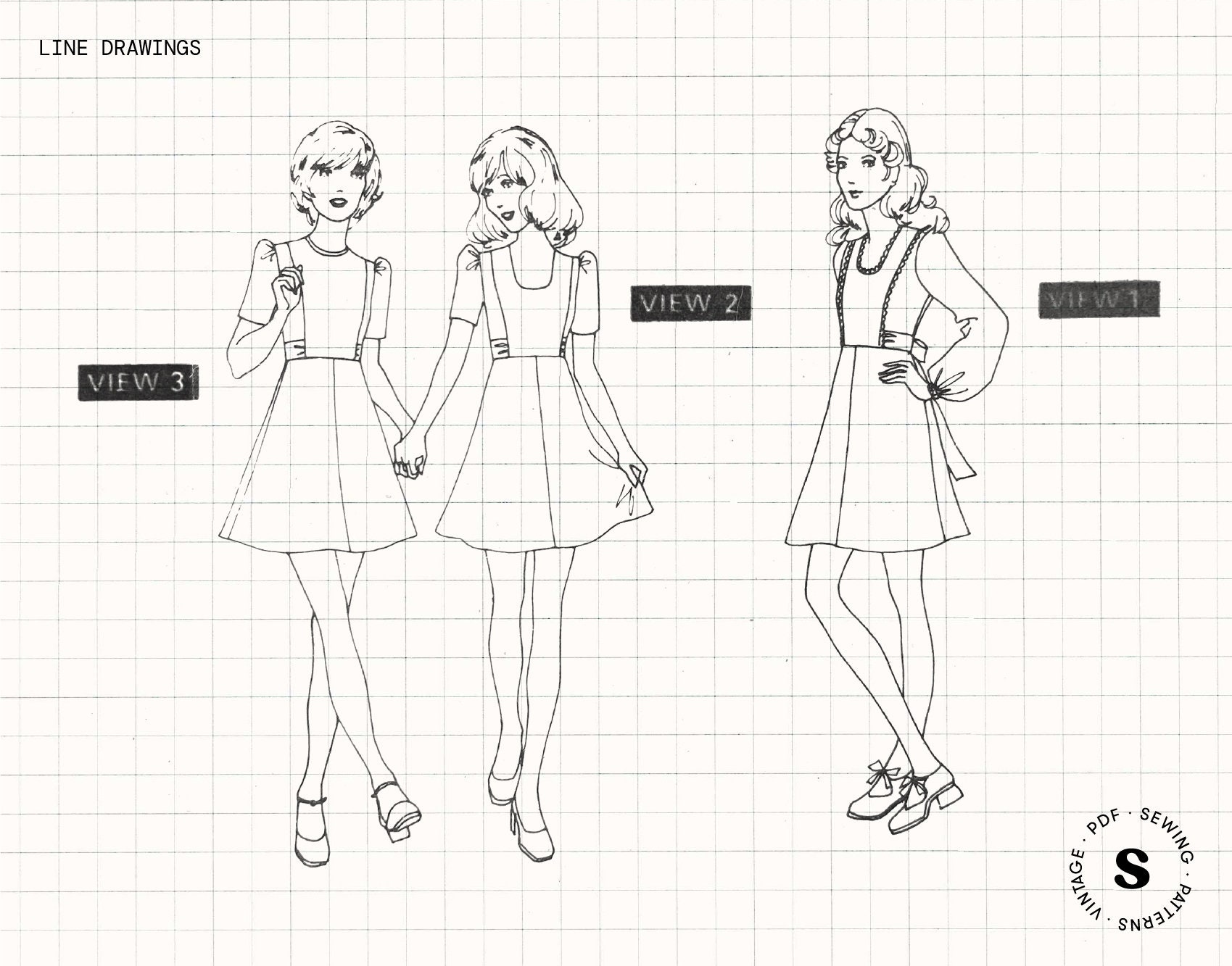 Vintage Sewing Pattern PDF – 70s Mini Dress With Puff Sleeves and Waist ...