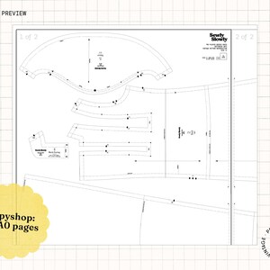 May include: A black and white sewing pattern for a dress, with the text "Sew Slowly" and "Vintage PDF Sewing Patterns" on the page. The pattern is labeled "1 of 2" and "2 of 2".