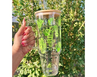 40oz glass tumbler cup Plants flowers hellokitty