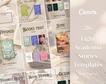 216 Bookish Instagram Story Template Canva - Light Academia | Bookstagram Template