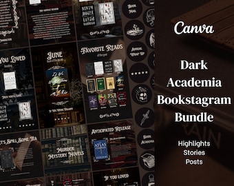 Bookstagram Bundle- Dark Academia | 326 | Canva Template for Bookish Instagram Highlight Covers, Stories, Posts