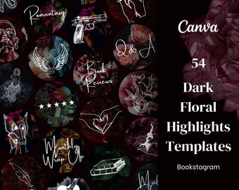 Bookstagram Highlight Covers - Dark Floral | Bookish Instagram Highlights - Canva Template