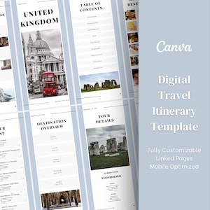 Modelo de Itinerário de Viagem Móvel - Contemporâneo | Organizador de viagens Canva, planejador de agente de viagens, planejador de viagens personalizado, guia de viagem digital