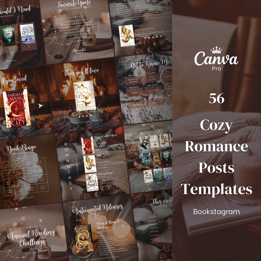 Bookstagram Posts Template Canva PRO - Cozy Romance | Bookish Template ...