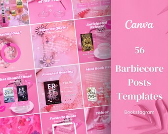 Bookstagram posts template Canva - Barbiecore | Bookish template Instagram