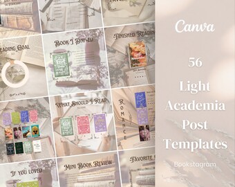 Bookstagram Posts Template Canva - Light Academia | Bookish template Instagram
