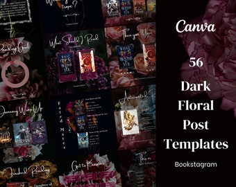 Bookstagram posts template Canva - Dark Floral | Bookish template instagram