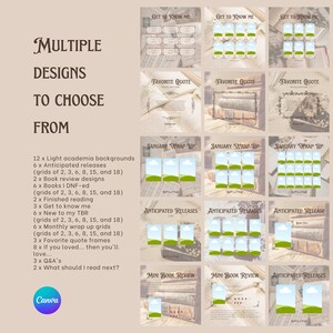 Social Media Template, Bookish Posts Template, Pinned Posts, Canva template, Light Academia, Meet the reader, Engagement posts, Book review, this or that, book bingo, book of the month, Bookstagram Template, Instagram Stories, Highlight Covers