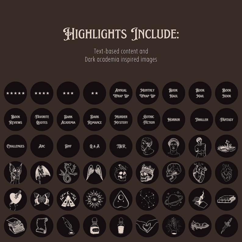 Bookstagram Bundle- Dark Academia | 326 | Canva Template for Bookish Instagram Highlight Covers, Stories, Posts image 2