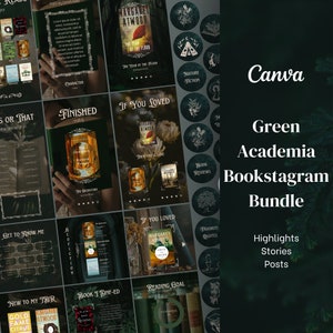 Bookstagram Bundle- Dark Green Academia | Canva Template for Bookish Instagram Highlight Covers, Stories, Posts