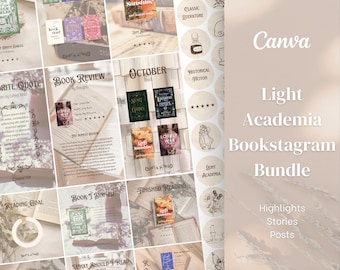 Bookstagram Bundle- Light Academia | Canva Template for Bookish Instagram Highlight Covers, Stories, Posts
