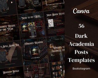 Bookstagram Posts Template Canva - Dark Academia | Bookish template Instagram